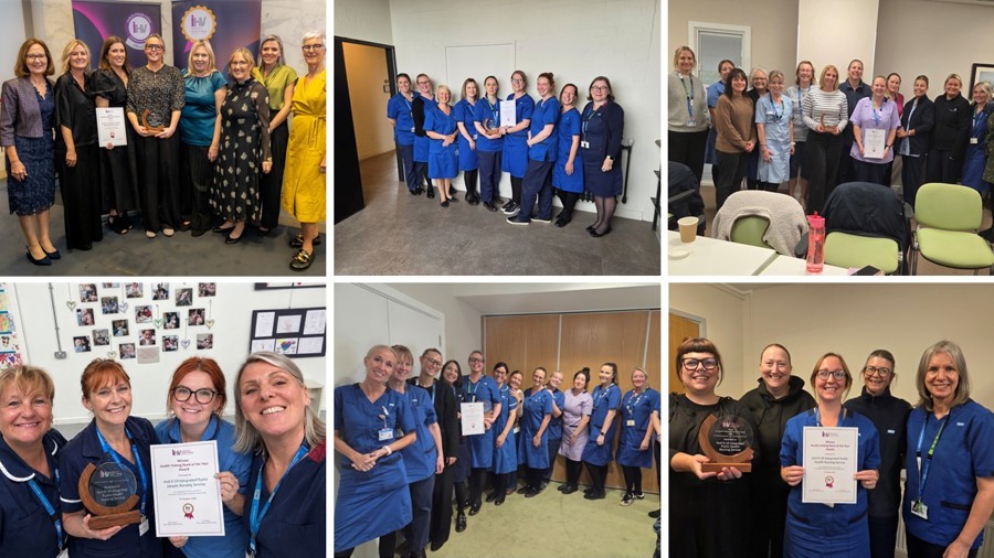 A collage of images showcasing The Hull 0-19 Health Visiting Team, part of Humber Teaching NHS Foundation Trust, and that they had been recognised as the Institute of Health Visiting’s (iHV) Health Visiting Team of the Year 2026. 