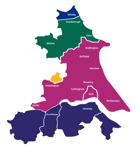 a map of the Humber region that the Trust covers, including place names