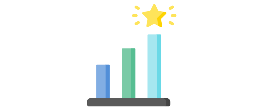 An image of a bar chart with three bars and a star above the third and highest bar