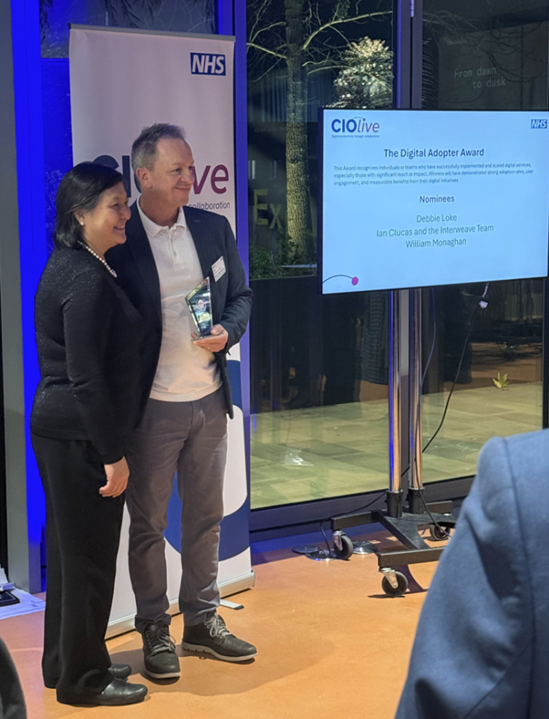 Ian Clucas, Deputy CIO, smiling and holding the Digital Adopter Award at the 2025 CIO Live Awards.