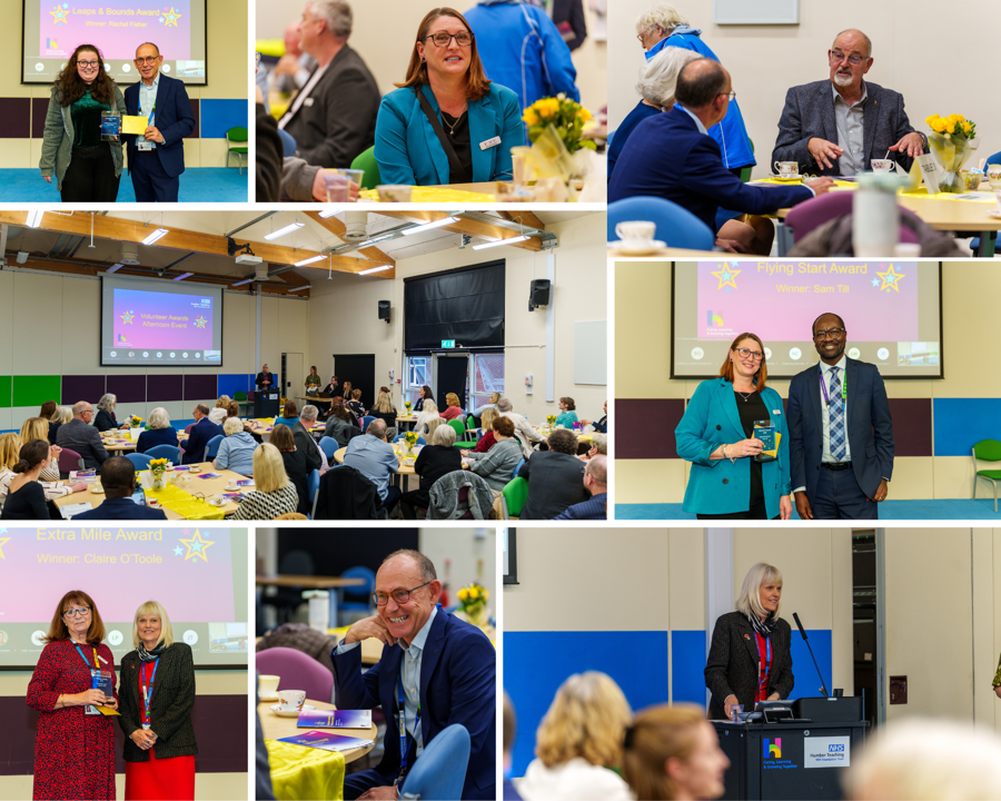 A collection of images showing volunteers winning awards at Humber Trust's 2025 volunteer awards