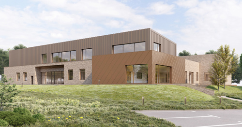 external image showing the approach to a proposed new building for the adult inpatient redesign project